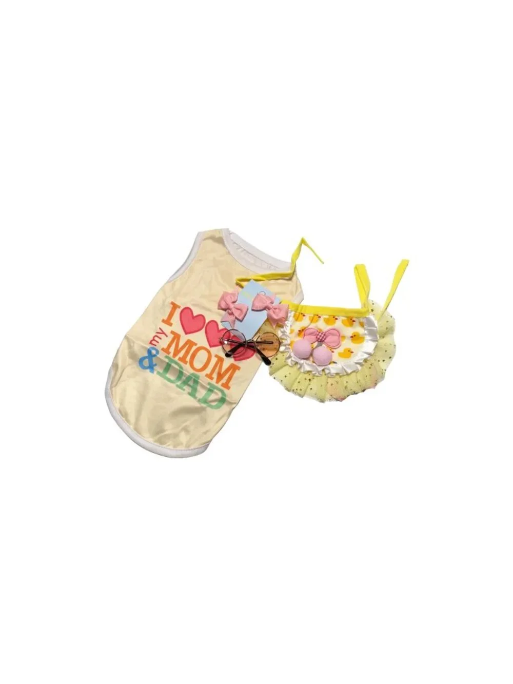 I Love Mom & Dad Dog Outfit | Yellow Tutu & Sunglasses